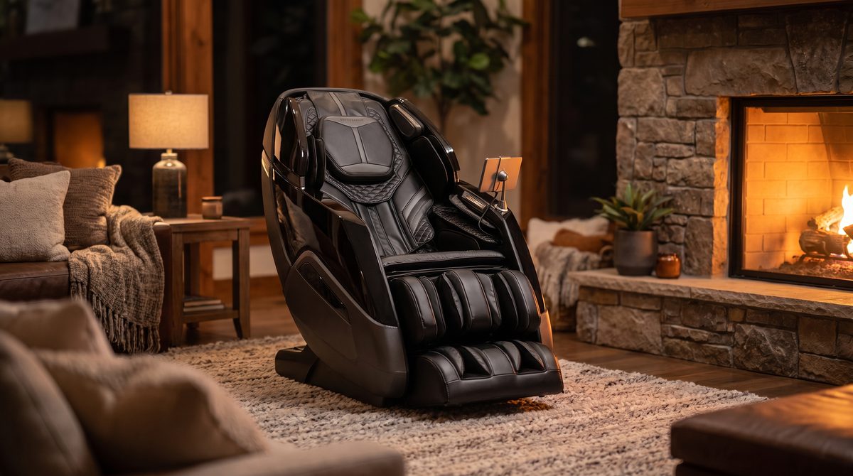 A luxury massage chair in a bright contemporary living room
